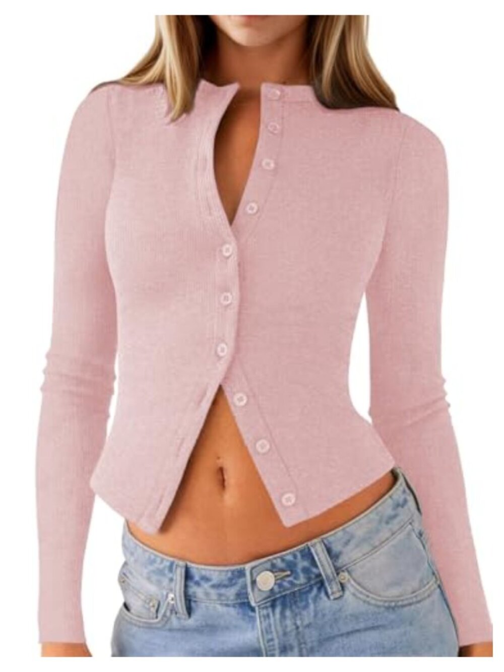 Women's Ribbed Knit Slim Fit Long Sleeve Button Up Crop Cardigan